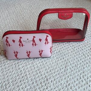 Kate Spade Cosmetic case set /2  Smaller lobster case & larger clear case  Red🦞